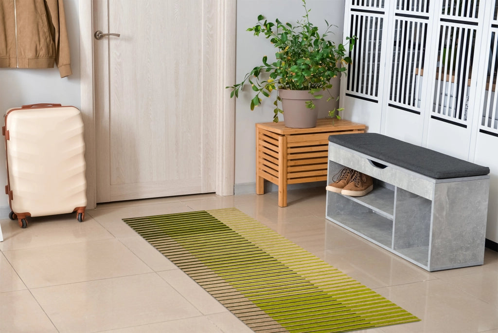Tappeto Arredo Moderno Morbido in Ciniglia Ingresso Antiscivolo Prodotto Italiano  Soggiorno Camera Salotto Disegni Piazzati Cotone Varie Misure Grande Neon/Verde - 65x175 cm