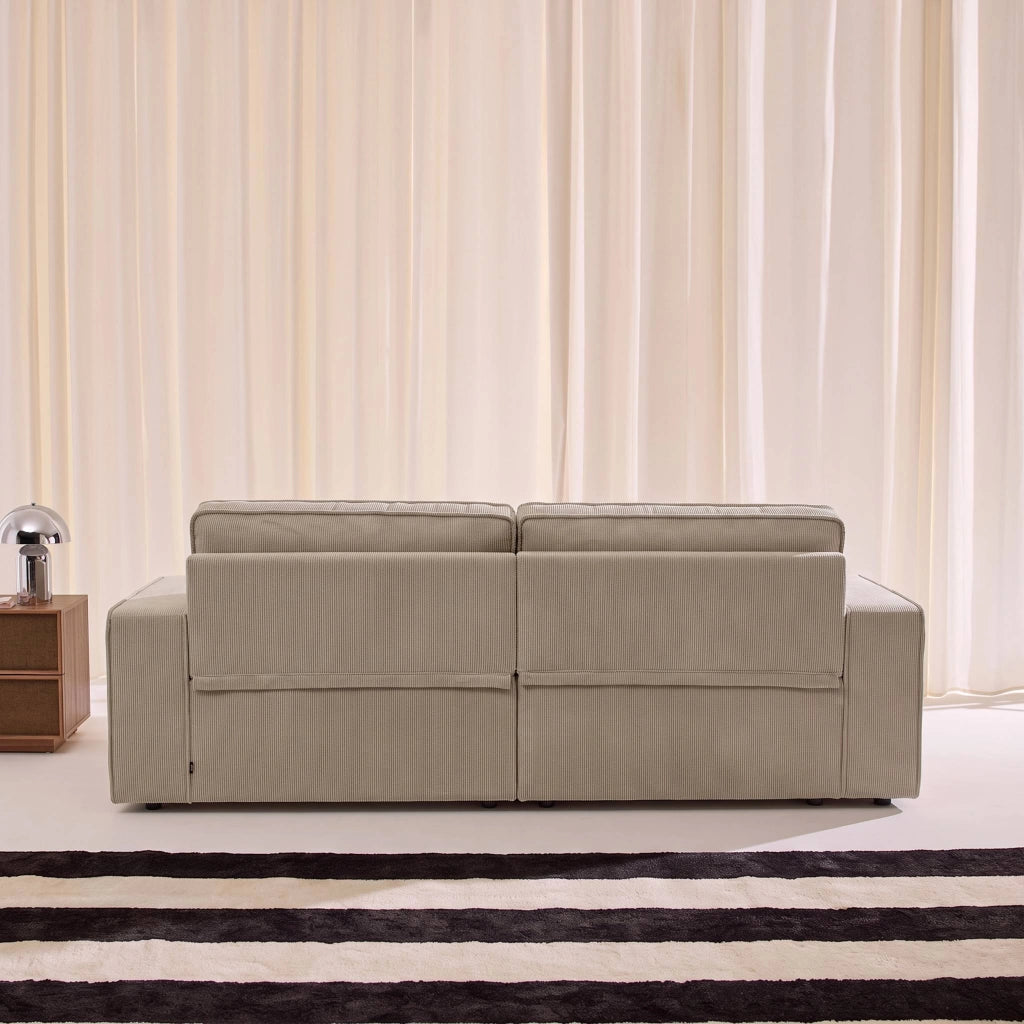 Divano angolare sinistro in velluto a coste, 3 posti, beige
