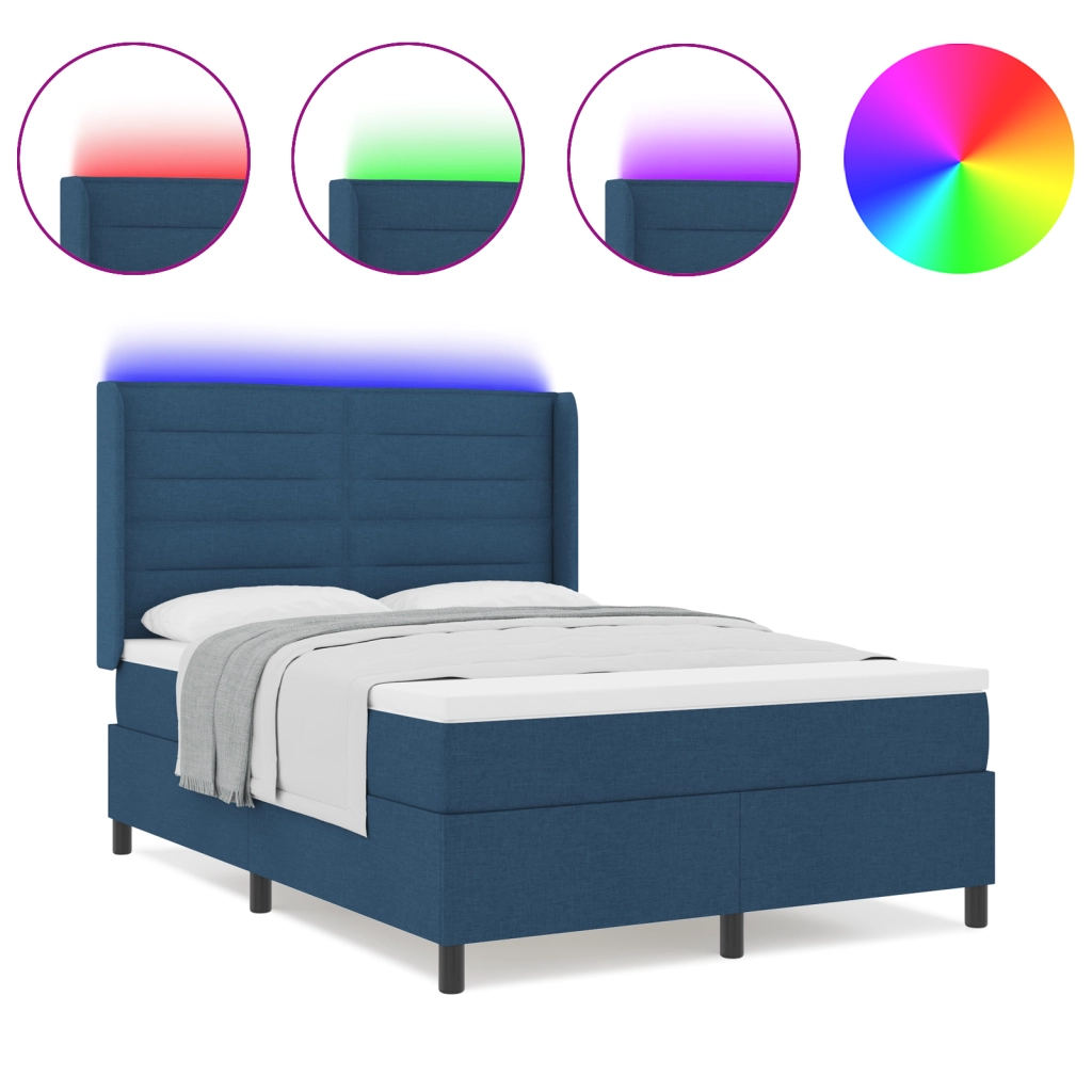 Letto a Contenitore con Materasso e LED Blu 160x200 cm Tessuto