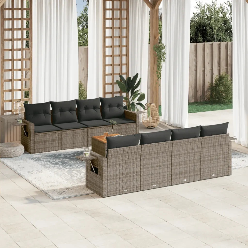 vidaXL Set Divano da Giardino 9 pz con Cuscini Grigio in Polyrattan