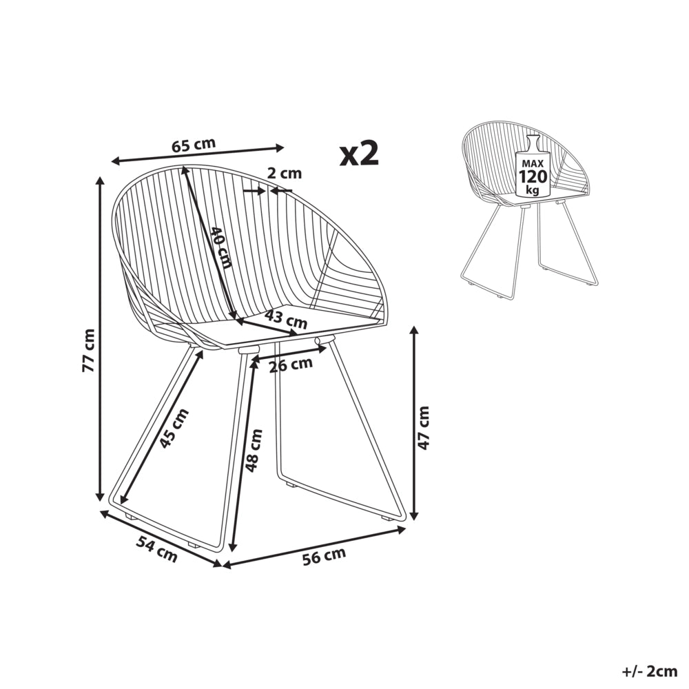 Set di 2 sedie da pranzo Struttura in metallo argento Seduta in ecopelle nera Design industriale moderno