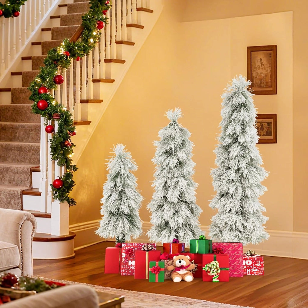 Set di 3 Alberi di Natale Artificiali, Alberi di Natale con Luci LED e Rami Densi e Realistici, Decorazione Natalizia per Casa, Ufficio e Negozio (Stile 4)