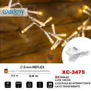 Trade Shop - Catena 24 Led A Batteria Cavo Trasparente Luce Calda Fissa+intermittente Xc-3475 -