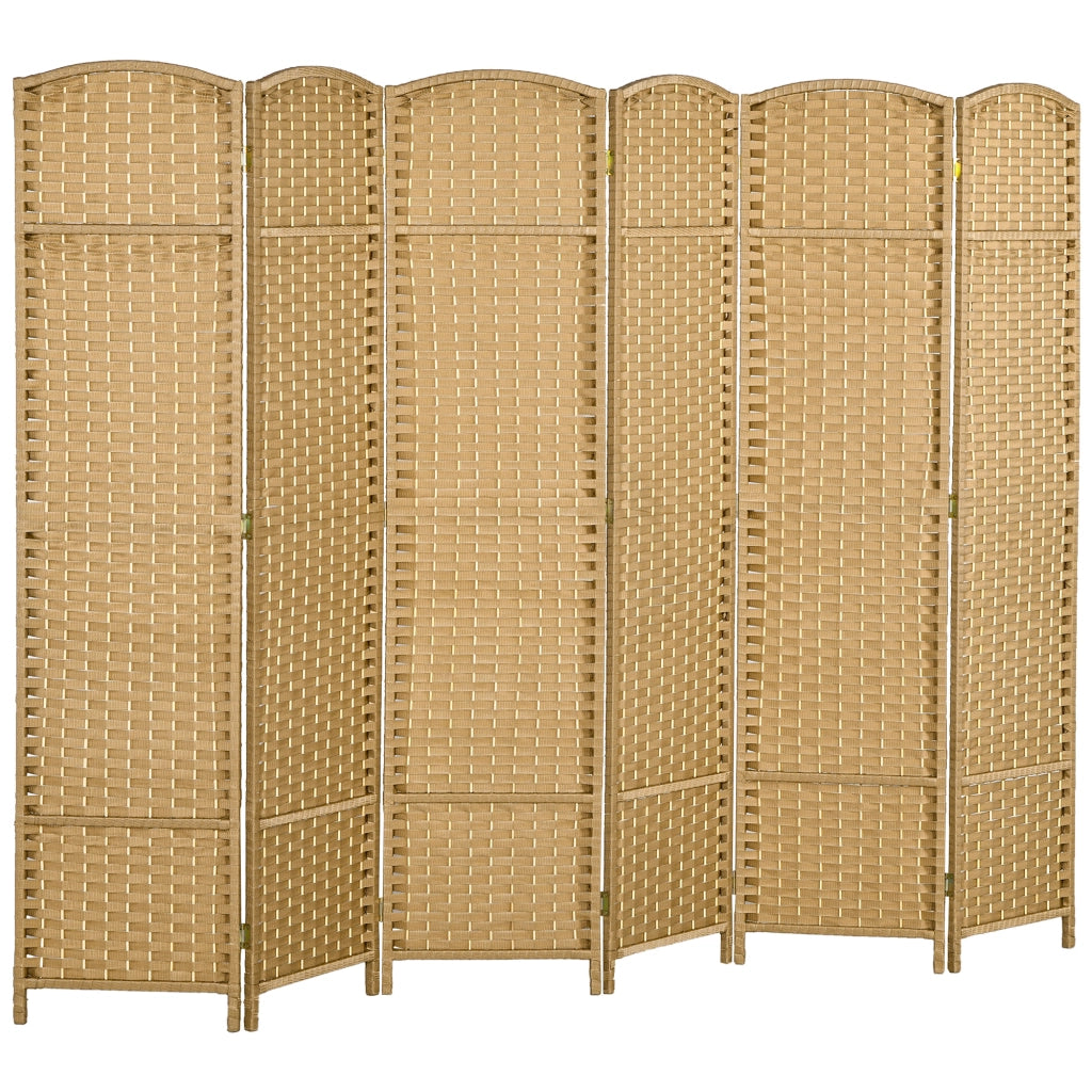 Paravento pieghevole 6 pannelli 240x170 cm divisorio in legno e polipropilene naturale
