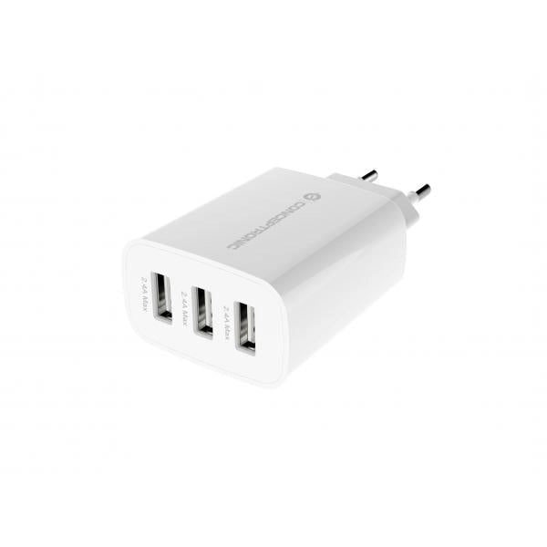 Caricabatterie per dispositivi mobili Universale AC - Ricarica rapida Interno - 30W con 3P USB-A - Bianco