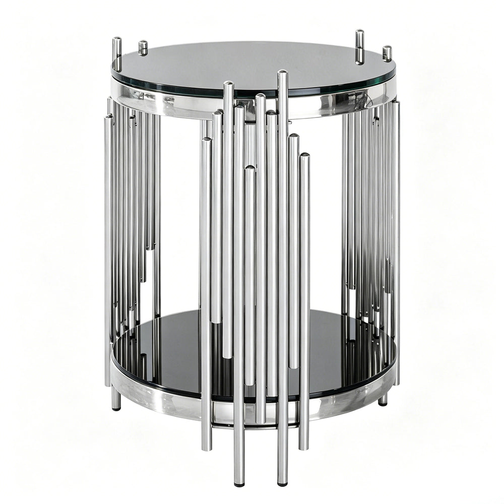 Tavolino Rotondo da Salotto ¨C Xylo ¨C Vetro Temperato 6mm, Metallo Acciaio Nero, ?45cm