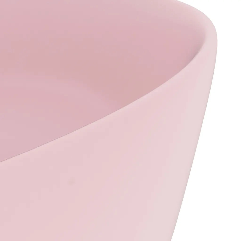 Lavandino Lusso-Lavabo-Lavello Rotondo Rosa Opaco 40x15 cm in Ceramica