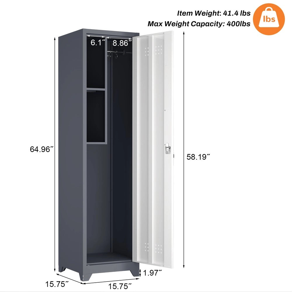 Armadio di pulizia e stoccaggio metallico sottile - Zephmum - Con porta a blocco, ripiani e barra appendiabiti, organizzatore alto 65 pollici per cucina, dispensa, ufficio, negozio e garage