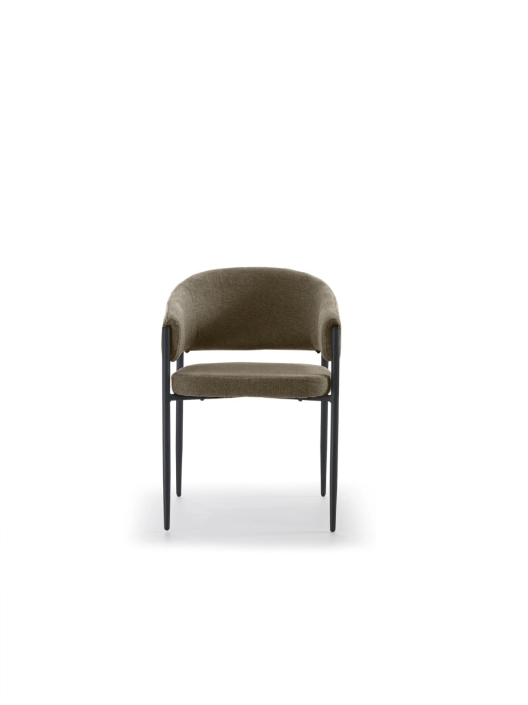 Sedia da interni Maya con braccioli, struttura in metallo antracite e seduta in tessuto Easy-Clean marrone chiaro - Design Elegante