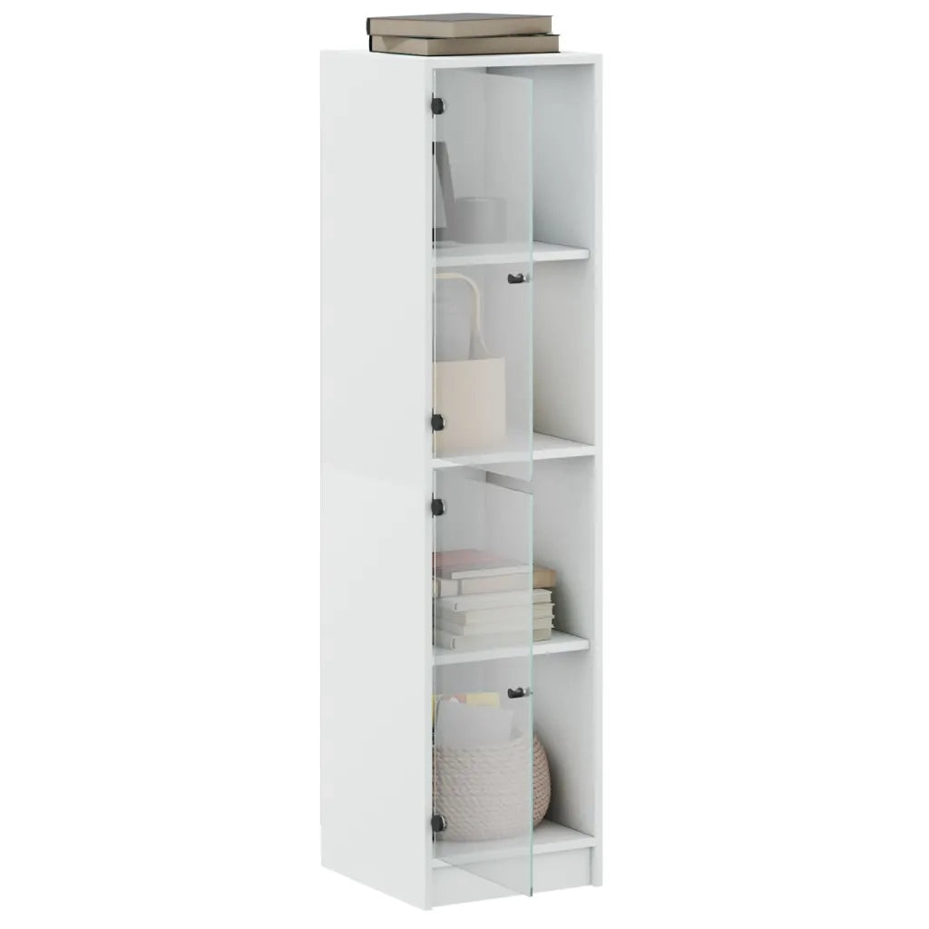 Credenza | Madia | Buffet da pranzo | Armadio da pranzo con Ante in Vetro Bianca 35x37x142 cm