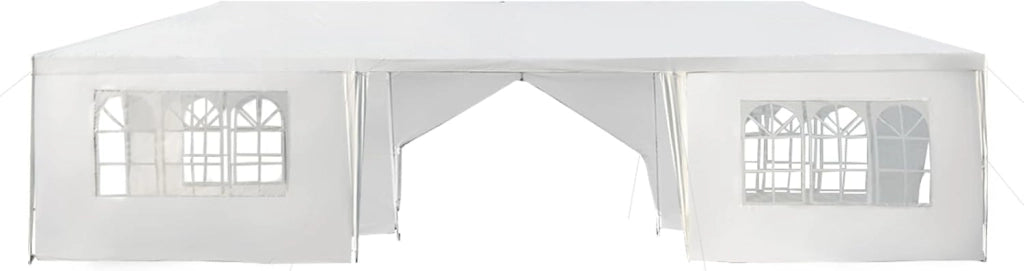 Gazebo da Giardino, 3 x 9 m, con 8 Pareti Laterali, Gazebo Pieghevole in Metallo, Tenda da Birra, con Protezione UV, per Feste, Matrimoni, Bianco
