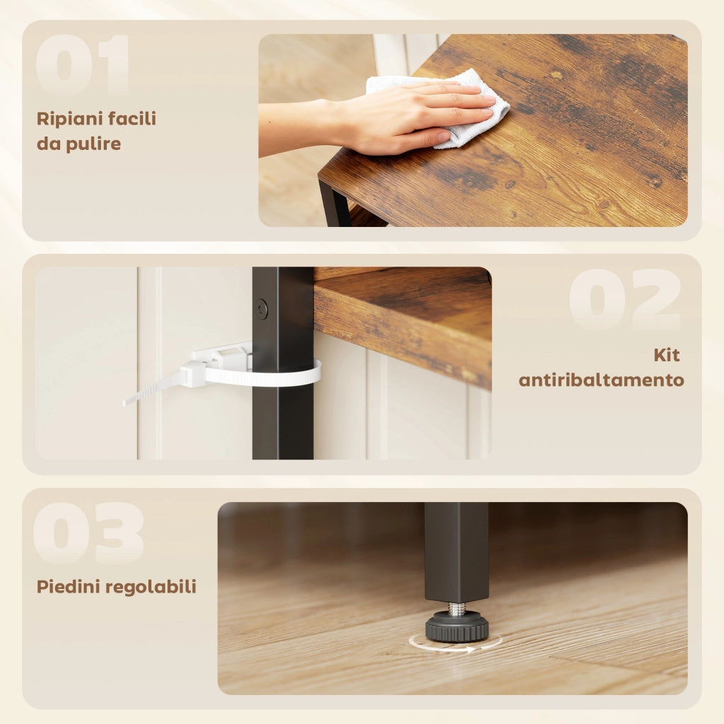 Scaffale da Cucina con Ripiani e Ganci ¨C zephmum ¨C Legno e Acciaio, 80x40x170, Marrone
