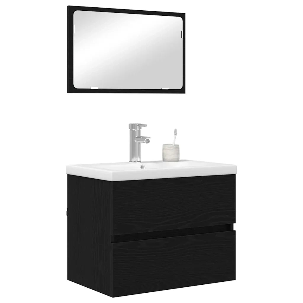 Set di mobili per il bagno 3 pcs Rovere Nero Legno multistrato 3393502