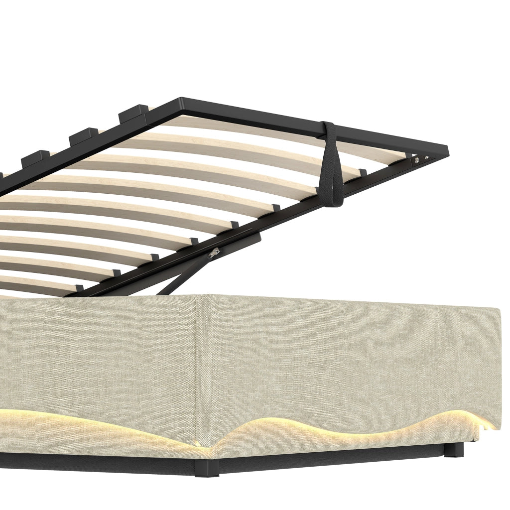 Letto imbottito con contenitore, LED e porte di ricarica