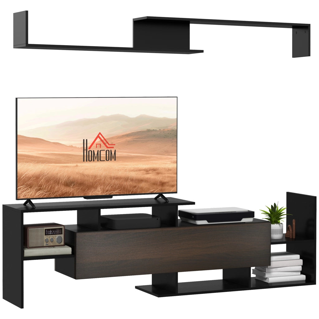 Mobile TV con credenza e scaffale a parete ¨C zephmum ¨C nero 153.6L cm