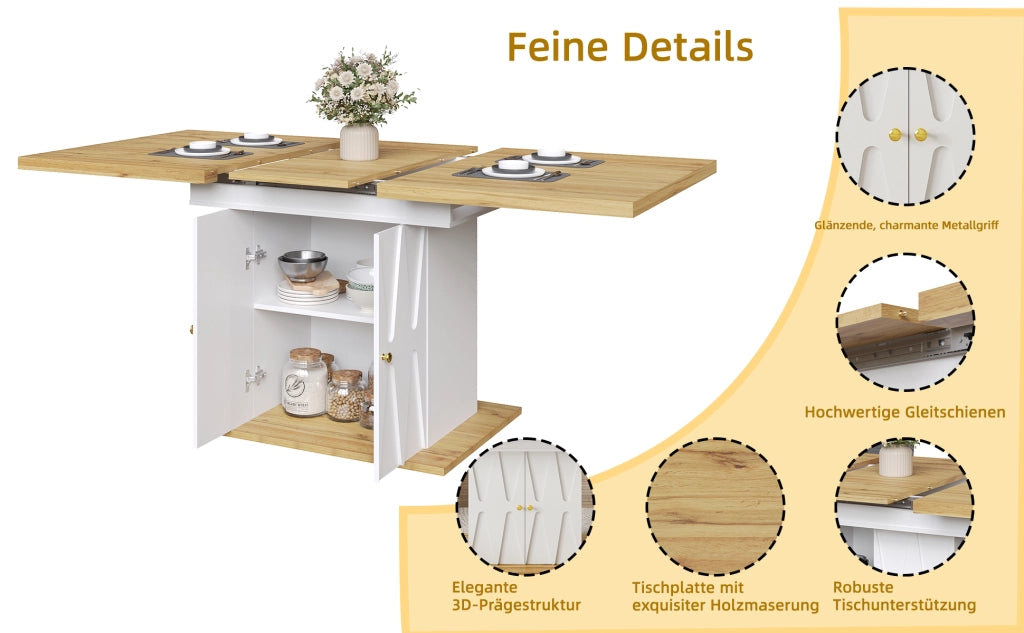 Tavolo da Pranzo Allungabile con 4 Sedie ¨C MINIMAL ¨C 110(140)x70x76 cm, Tessuto Grigio