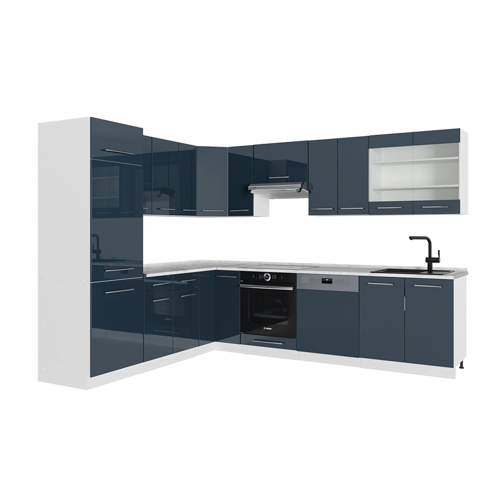 Vicco Cucina angolare completa Blu scuro lucido/bianco 287 x 227 cm , PL Marmo