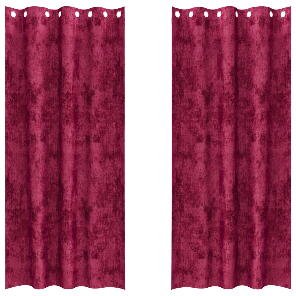 Tende in velluto 2 pz con occhielli rosso borgogna 260x140 cm