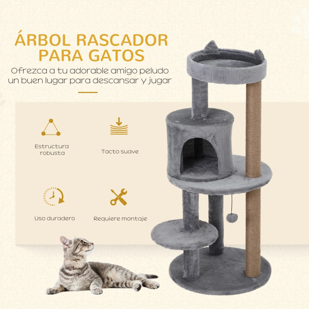 Albero tiragraffi per gatti con piattaforme e rifugio ¨C zephmum ¨C 48x48x104 cm grigio