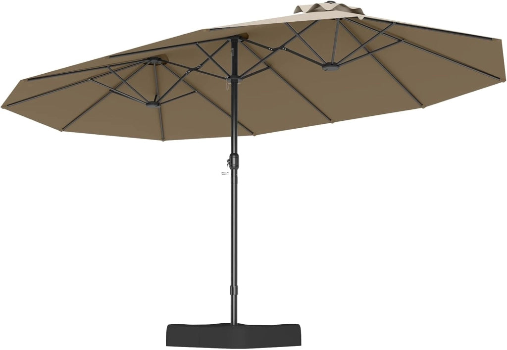 Ombrellone Doppio da Giardino 443 x 263 cm, Ombrello Rettangolare con Sistema a Manovella, Ombrellone da Giardino con Base e 12 Costole, per Sabbia, Cortile (Grigio)