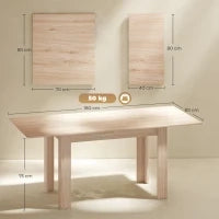 Tavolo da pranzo allungabile, tavolo da cucina rettangolare, per 8 a 6 persone, 140-180 x 80 cm, effetto legno naturale