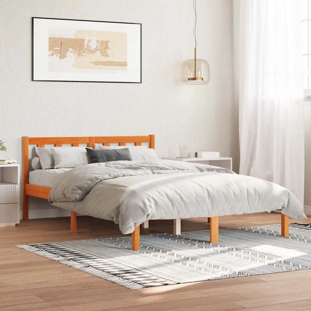 Giroletto senza Materasso-Struttura Letto Marrone Cera 140x200cm Massello Pino 758935