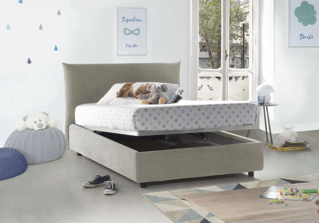 Amorino, Letto Piazza e Mezza Sfoderabile Made in Italy, Beige