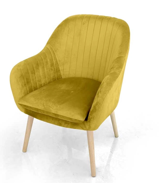 POLTRONA CON SEDUTA IN VELLUTO E GAMBE IN LEGNO 67X73XH81 CM COLORE GIALLO