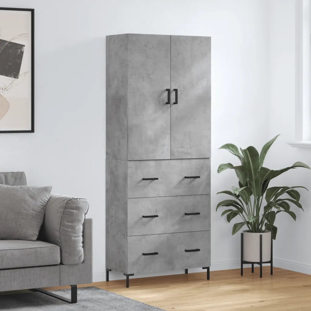 Credenza-Buffet-Armadio da cucina Grigio Cemento 69,5x34x180 cm in Legno Multistrato 835487