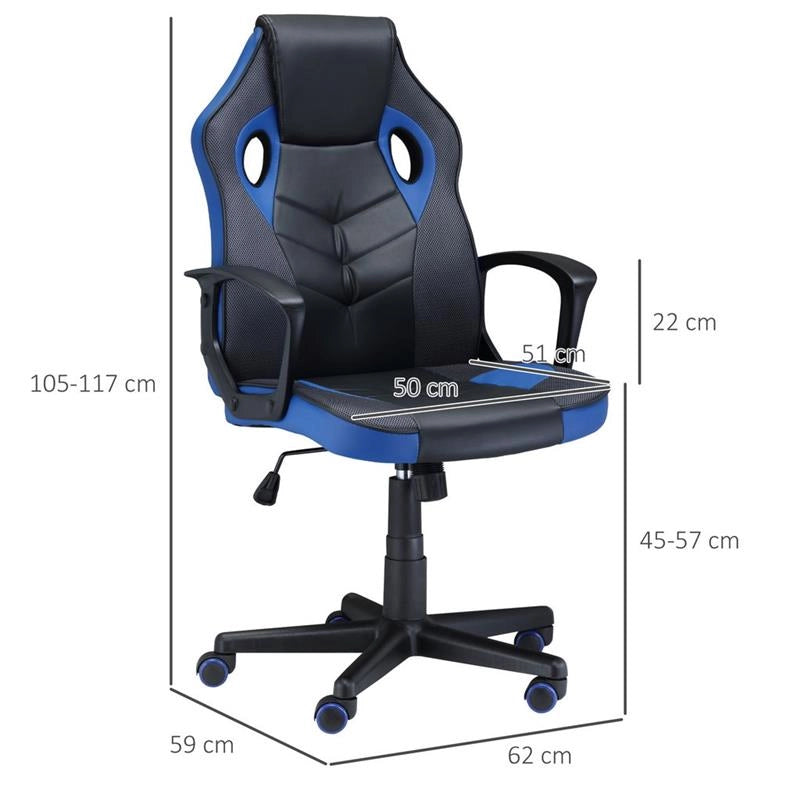 SEDIA DA GAMING POLTRONA DA UFFICIO GIREVOLE CON RUOTE IN SIMILPELLE NERA BLU