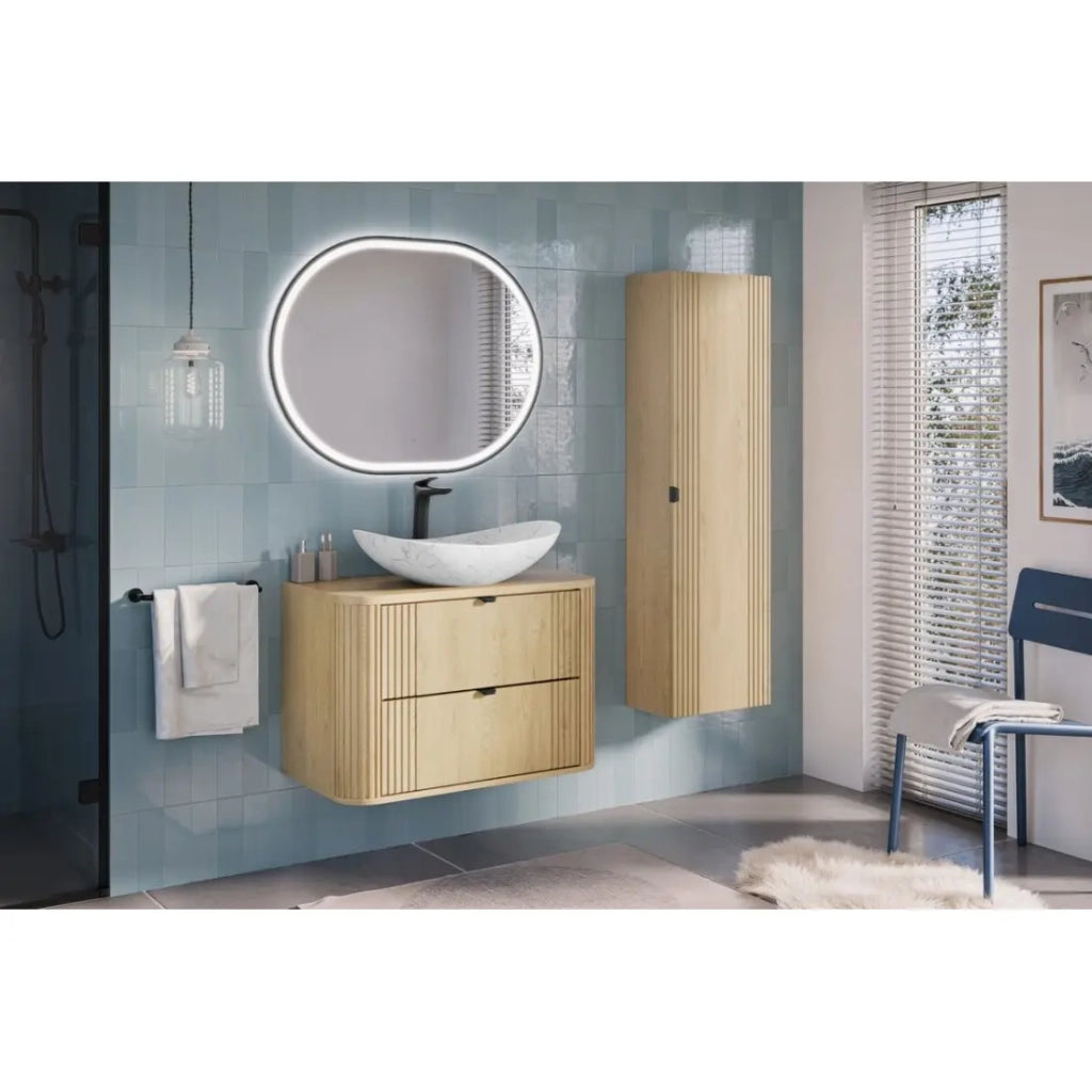 Mobile sottolavabo KORI 80 cm rovere chiaro – 2 cassetti – sospeso