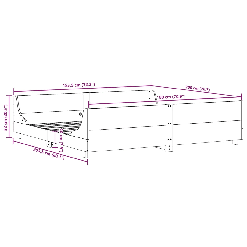Letto senza Materasso Marrone Cera 180x200 cm in Legno di Pino 3302275