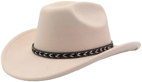 Fedora Opgerolde Hoed Adattabile per Uomo e Donna – Cattleman Hoed con Cinturino – Larga Cintura – Beige