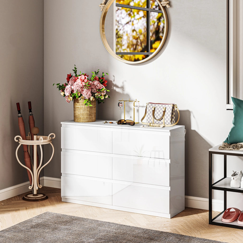 C¨®moda Moderna con 6 Cassetti ¨C zephmum ¨C Bianco Lucido 112x34x75 cm