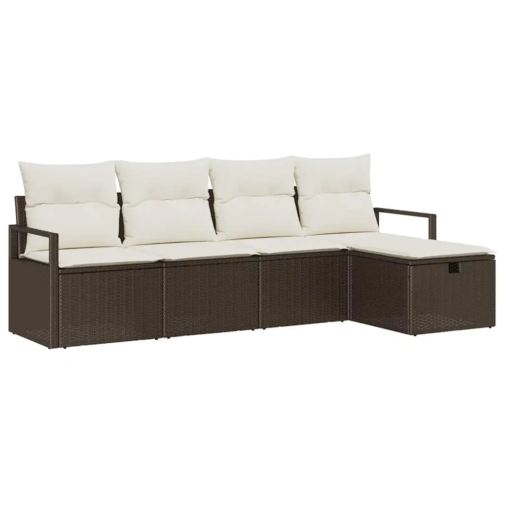 Set Divano da Giardino con cuscino 5 pcs Marrone Poly Rattan
