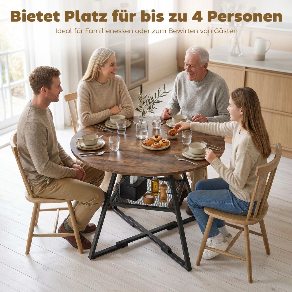 Tavolo da pranzo rotondo 4 persone ¨C Xylo ¨C 100 cm legno marrone con ripiano salvaspazio