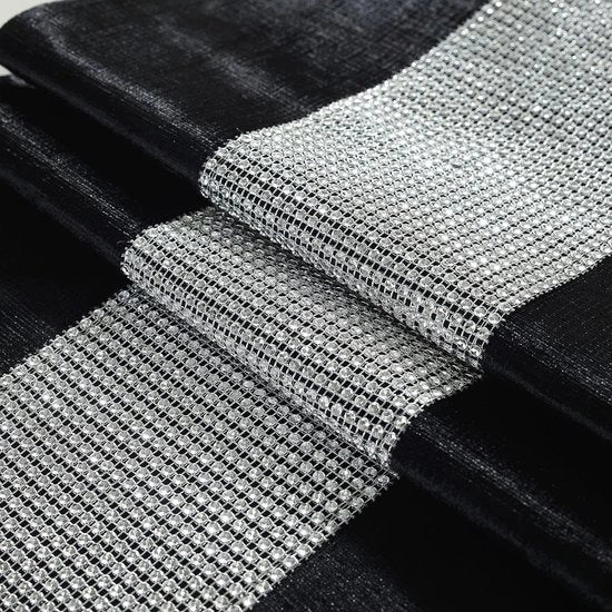 Tavolo da pranzo nero 210 cm lungo tavolo da pranzo con decorazioni argentate e diamantate per feste e cena (32 x 210 cm, nero)