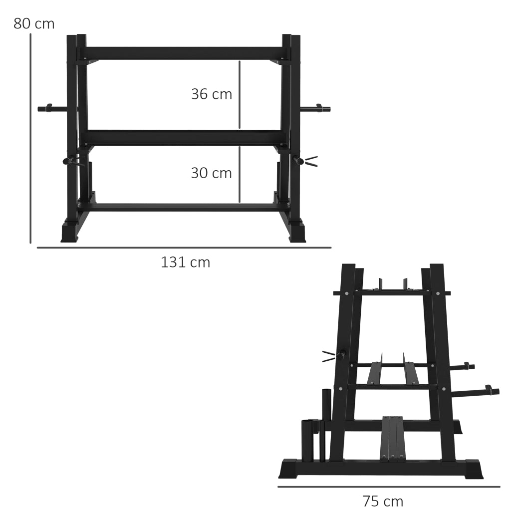 Supporto per bilanciere a 3 livelli, fino a 200 kg, in acciaio, nero, 131x75x80 cm, per palestra e allenamento a casa