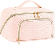 Borsa cosmetica grande, contenitore per trucco, zaino in PU impermeabile con grande tasca ampia per donne (rosa vintage)