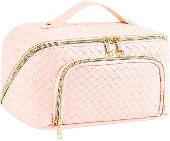 Borsa cosmetica grande, contenitore per trucco, zaino in PU impermeabile con grande tasca ampia per donne (rosa vintage)