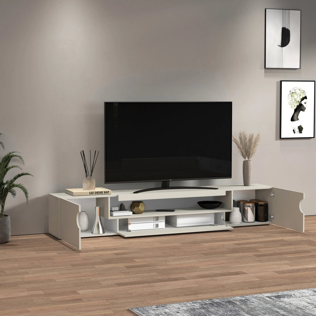 WHOUS Mobile porta TV Real con 2 ante laterali 1 ribalta e 1 vano aperto cashmere 240x40x40 cm