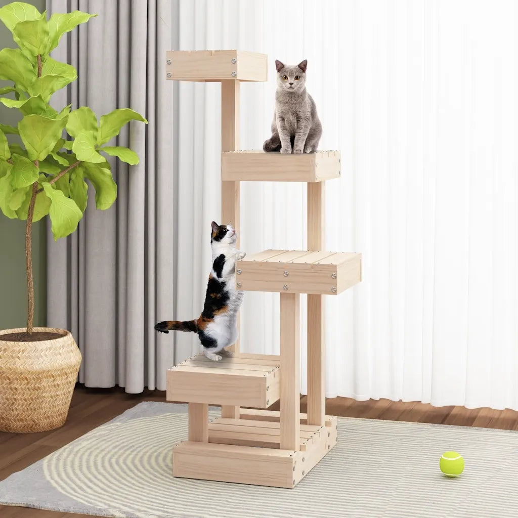 Albero per Gatti 45,5x49x103 cm in Legno Massello di Pino 824648