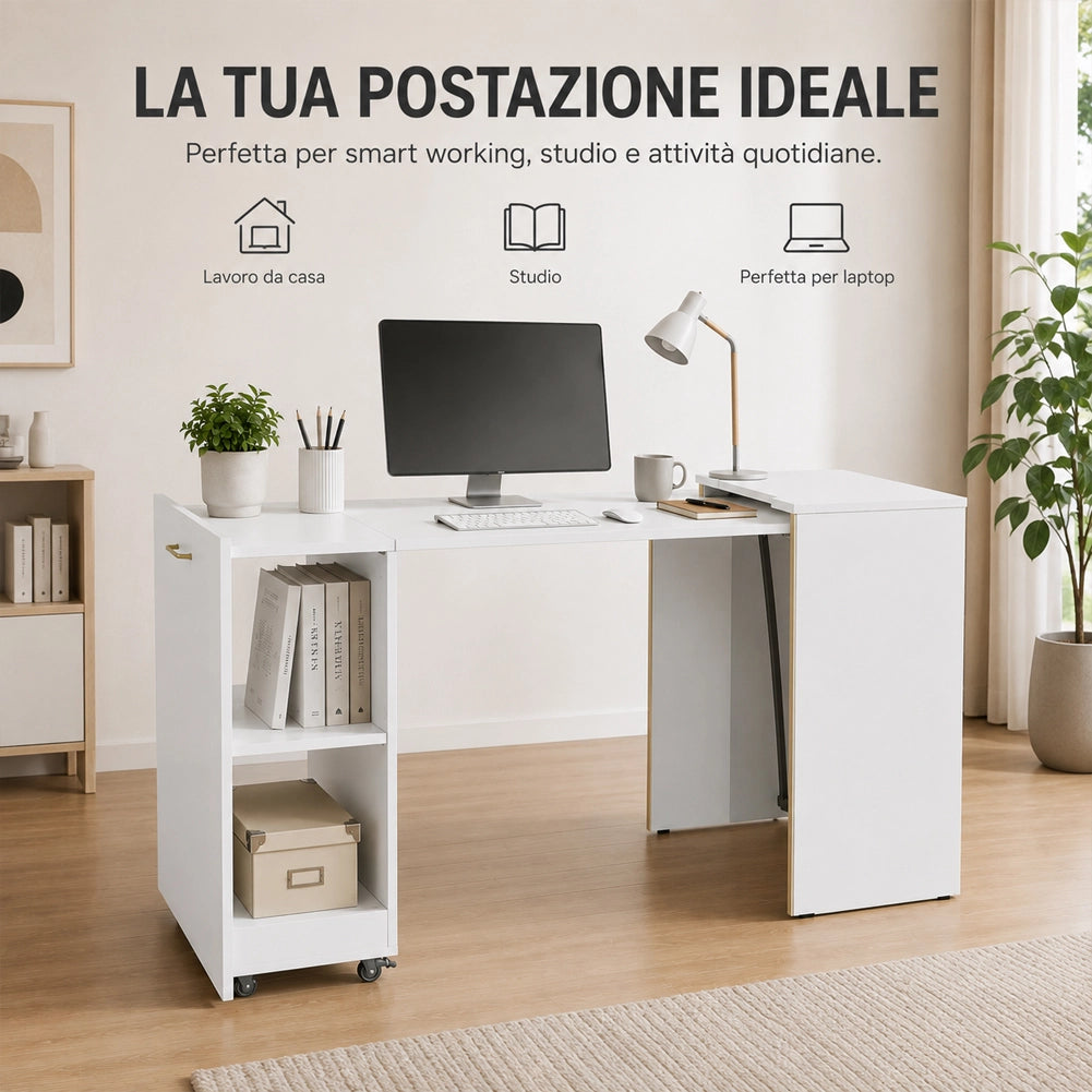 Mobile con Tavolo a Scomparsa Bianco Richiudibile Salvaspazio Scrivania Libreria
