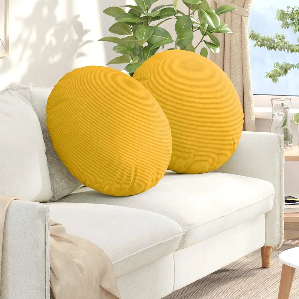 Cuscini per Seduta 2 pcs Giallo Chiaro Ø 80 cm Tessuto in Cords 42014266