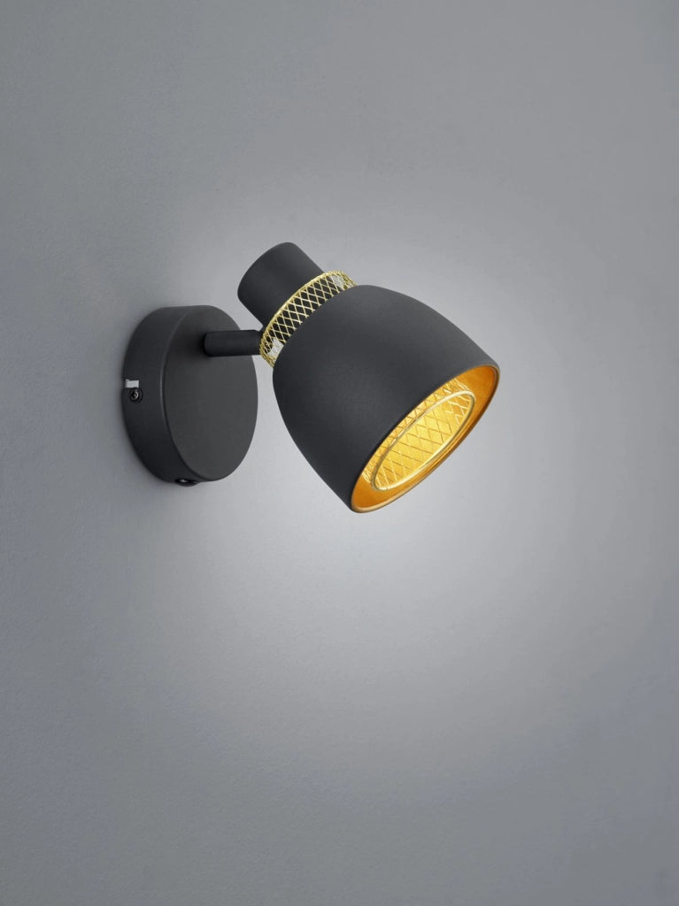 PUNCH SPOT SINGOLO ORIENTABILE METALLO NERO E ORO H. 14CM 1 LUCE ATTACCO E14
