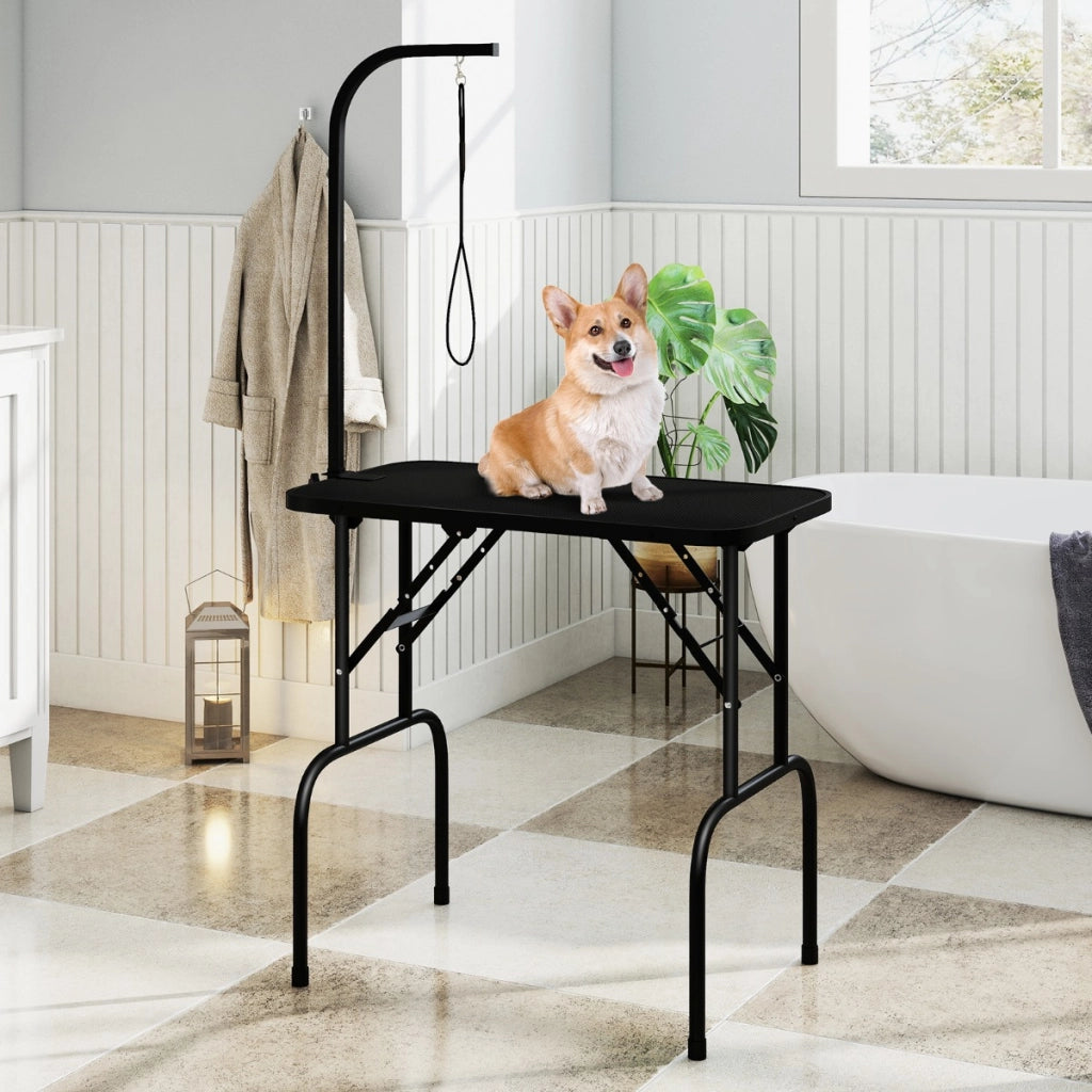 Stazione di bellezza pieghevole per animali domestici per il bagno-Tavolo per toelettatura cani con bracci regolabili in altezza Nero