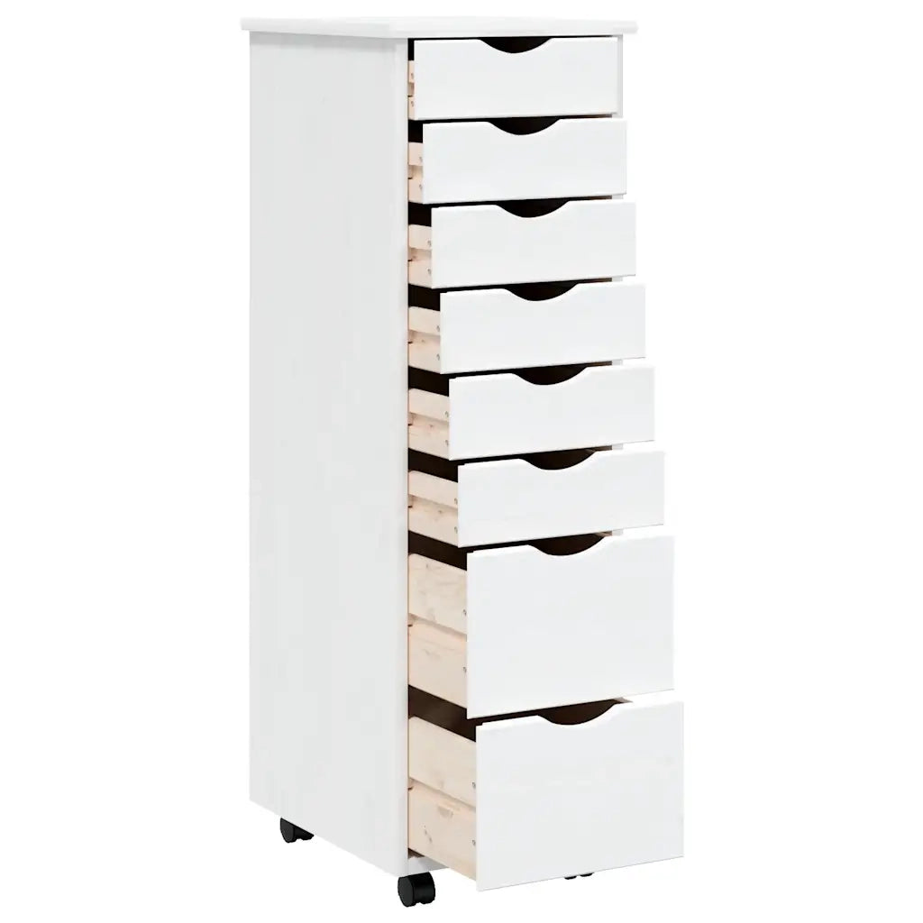 Mobiletto su ruote dal design moderno con cassetti stile ufficio 34 x 39 x 103 cm realizzato in legno di pino bianco 02_0047163
