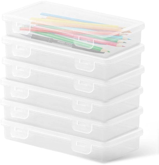 Pennedoos 6-dilogo, scatola trasparente ripiegabile, dimensioni 19 x 9,5 x 3 cm, contenitore per pennarelli, organizzatore per carta da lettera, matite acquerello, penne per disegno, strumenti da disegno