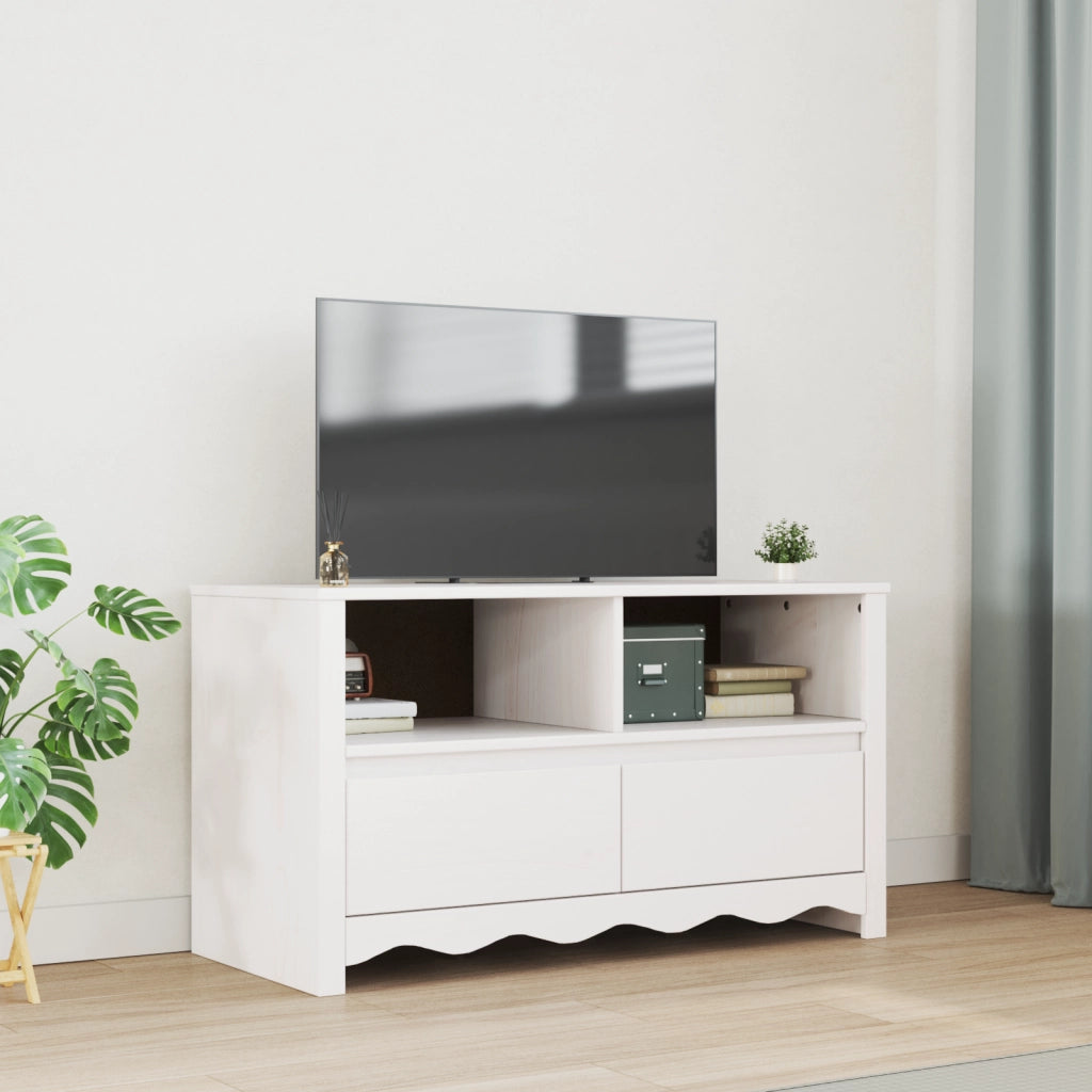 Mobile TV  "DRAMMEN" Bianco 99x43x55 cm Legno solido Pino