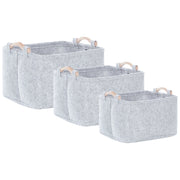 Set di 3 ceste portaoggetti in feltro grigio fatti a mano con manici in legno, scaffale di design scandinavo